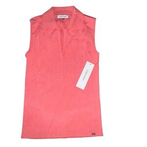 Calvin Klein Coral Colored Sleeveless V-Neck Ribbed Sweater size Small NWT
